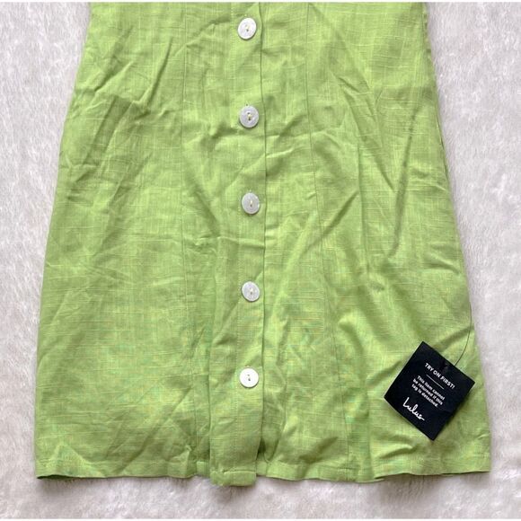 NWT Lulus Favorite Find Lime Green Linen Mini Dress With Pockets, Size Small - Picture 8 of 13